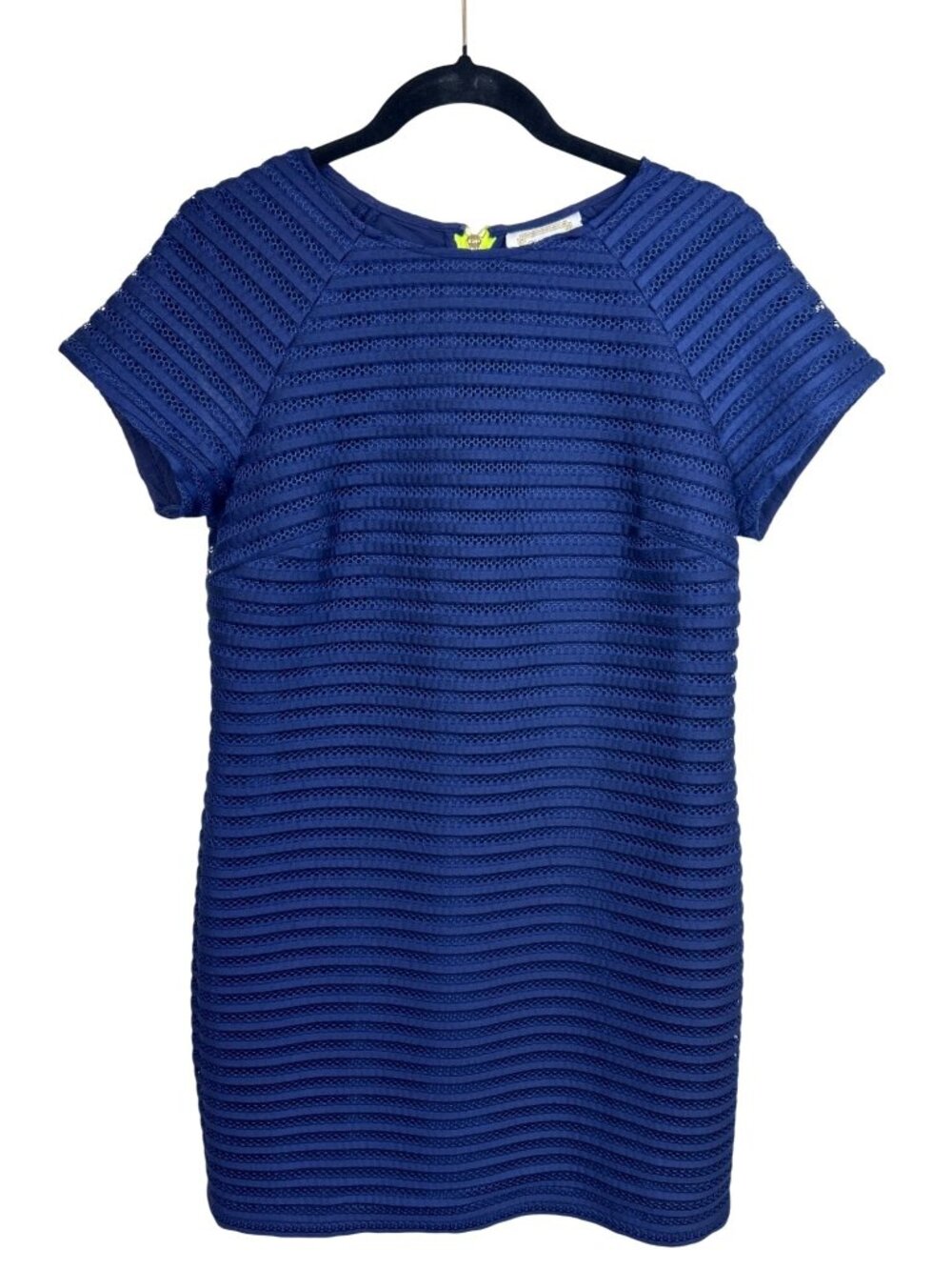 Sail to Sable STS Navy Textured Shift Dress Women's 6 Short Sleeve Office Career